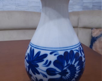 Soviet Vintage Ceramic Vase Blue Vase Decorative Vase Made In USSR Soviet Design Retro Vase