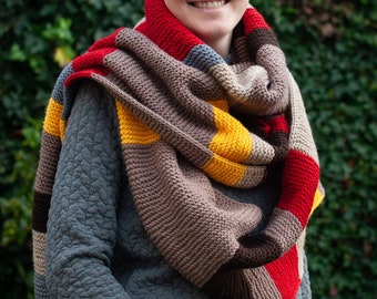 Hand knitted long bright striped scarf Tom Baker. Fourth Doctor season 12 of the series Doctor Who