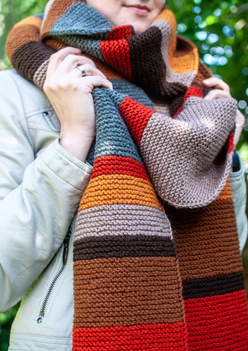 Hand knitted long bright striped scarf Tom Baker. Fourth Etsy