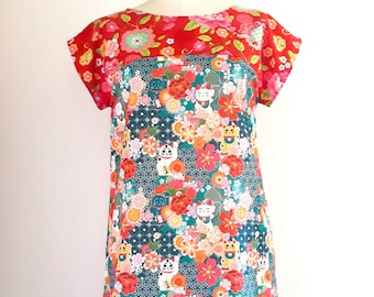 "Maneki-Neko" cotton dress from 34 to 50