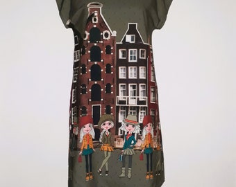 Robe  " AMSTERDAM "  coton fond gris