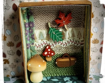 matchbox/diorama/petite boîte/contes/automne/nature/forêts/champignon/mignonnerie/cueillette/panier/enfance