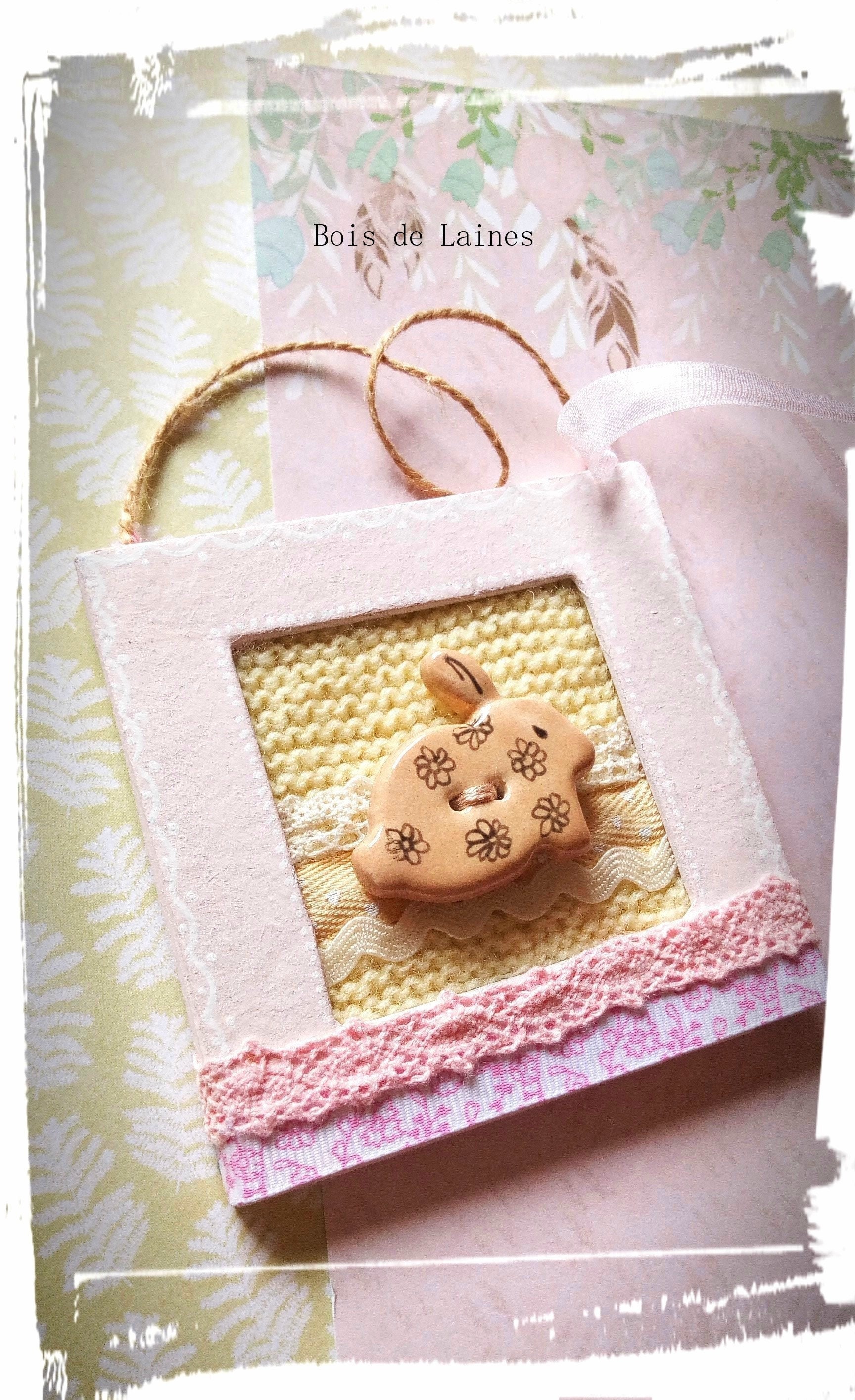 Pâques/Petit Cadre/Décorations de Pâques/Lapin Pâques/Création Apaisante/Céramique/Laine/Dentelle/Do
