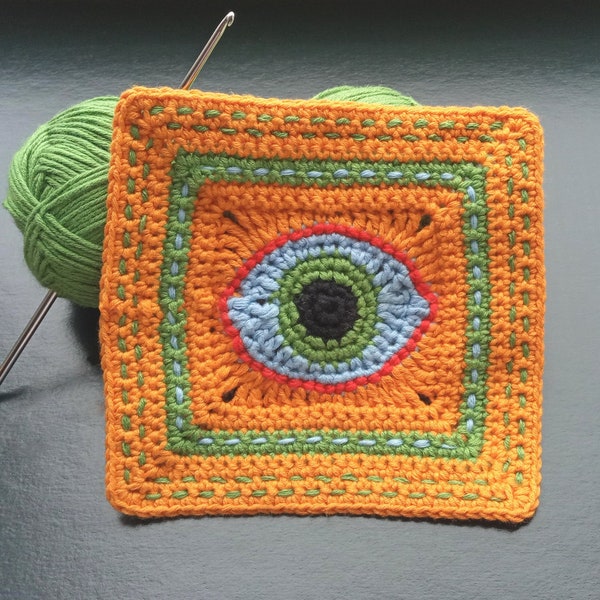 Granny Square Eye Pattern, Crochet Cranny Square Eye Pattern, Granny Square Evil Eye Pattern, Granny Square Eye Amulet