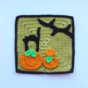 Halloween Granny Square Pattern, Pumpkin Granny Square Pattern, Cat Granny Square PDF, Halloween Afghan, Crochet Granny Square Download