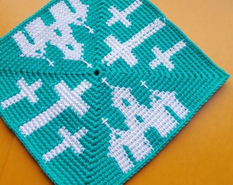 Cross Granny Square Crochet Pattern: Prayer Temple Design (PDF Download)