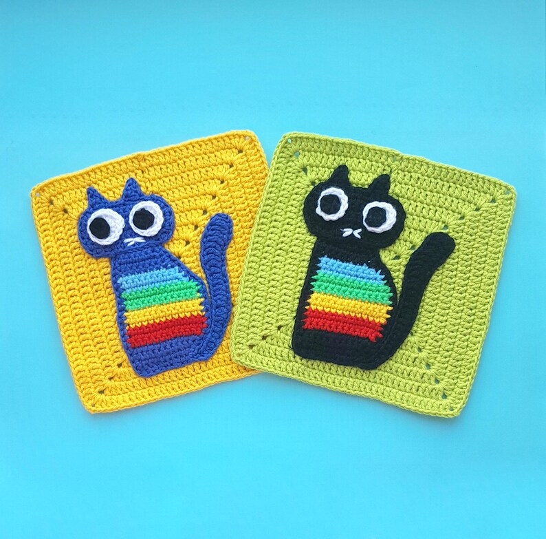 Crochet Granny Square Cat Pattern: Colorful Cat Design (PDF Download ...
