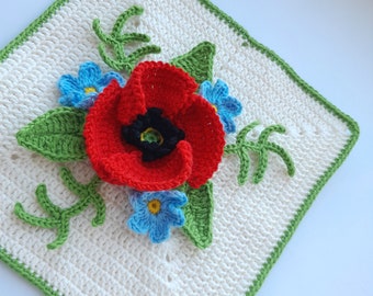 Granny Square Poppy Crochet Pattern (PDF Download)