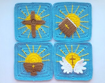 Cross Sun Granny Square Crochet Pattern: Bible, Angel Wings (PDF Pattern)