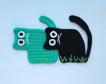 Crochet Cat Applique Pattern: Flat Cat Design (PDF Download)