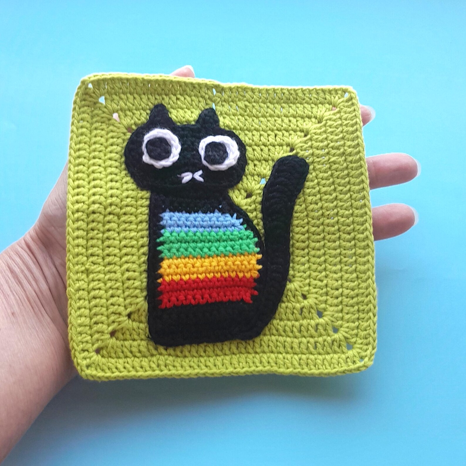 Crochet Granny Square Cat Pattern: Colorful Cat Design (PDF Download ...