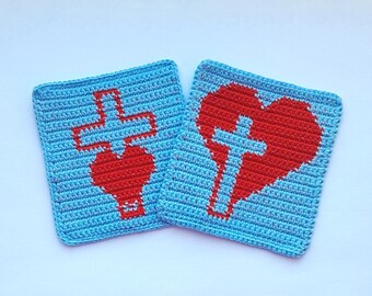 Crochet Cross Heart Square Pattern (PDF Download)