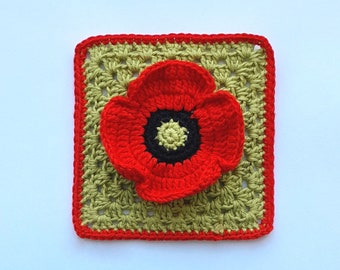 Granny Square Poppy Crochet Pattern (PDF Download)