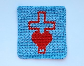 Crochet Cross Heart Square Pattern (PDF Download)