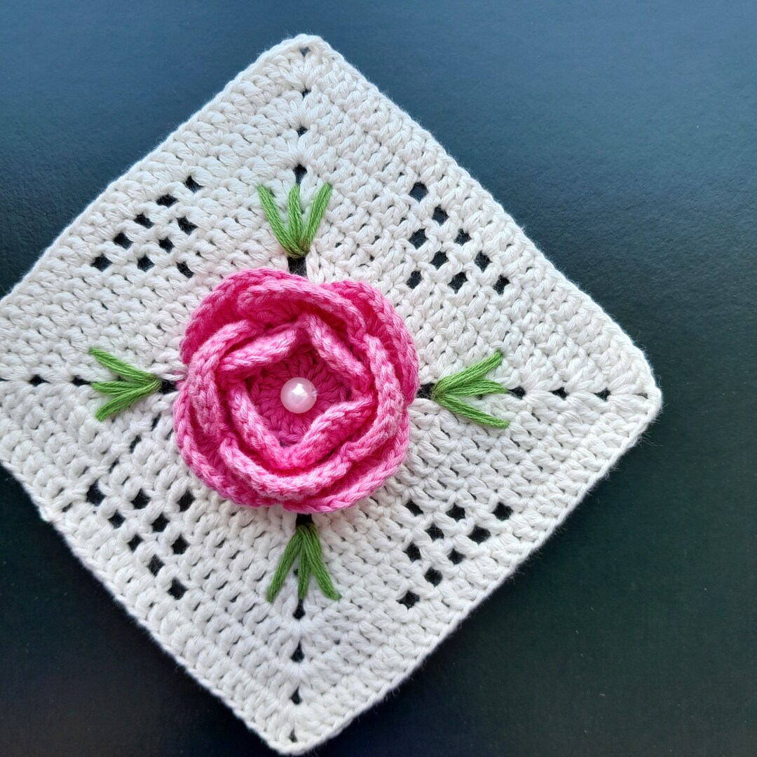 Granny Square Rose Pattern, Crochet Rose Granny Square Pattern, Crochet