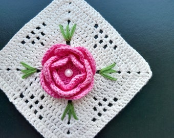 Granny Square Rose Pattern, Crochet Rose Granny Square Pattern, Crochet Granny Square PDF, Granny Square Download