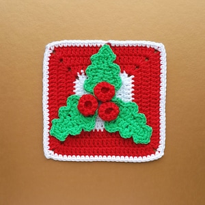 Christmas Granny Square Pattern, Granny Square Holly Berries Pattern, Crochet Granny Square Pattern, Crochet Granny Square Download