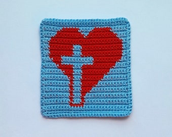 Crochet Cross Heart Square Pattern (PDF Download)