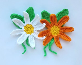 Patrón de aplique de margaritas a crochet: Tutorial de flores (Descargar PDF)