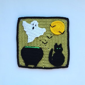 Halloween Ghost Granny Square Pattern, Cauldron Granny Square Pattern, Cat Granny Square Pattern, Halloween Granny Square Download