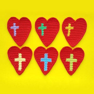 Crochet Heart Cross Amulet Pattern, Crochet Heart Applicque, Crochet Red Heart Applique Download, Crochet Red Flat Heart Pattern PDF