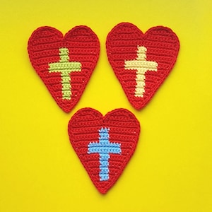 Crochet Heart Cross Amulet Pattern, Crochet Heart Applicque, Crochet Red Heart Applique Download, Crochet Red Flat Heart Pattern PDF