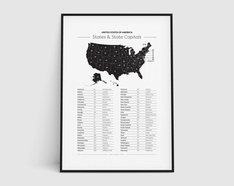 Us Capital Map Etsy