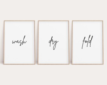 Laundry Room Set of 3 Prints, Laundry Print, Printable Art, Laundry Room Signs, Laundry Room Decor, Wash Dry Fold Print, Modern Print