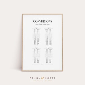 Elegant Conversion Cheat Sheet, Classic Kitchen Guide, Cooking Cheat Sheet, Printable Kitchen Poster, Kitchen Wall Decor, Instant Download
