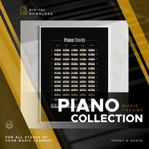 Piano Chord Chart, Dark/Gold Style, Chord Reference Chart, Piano Lesson, Student, Music Education, Common Chords, Printable Digital Download