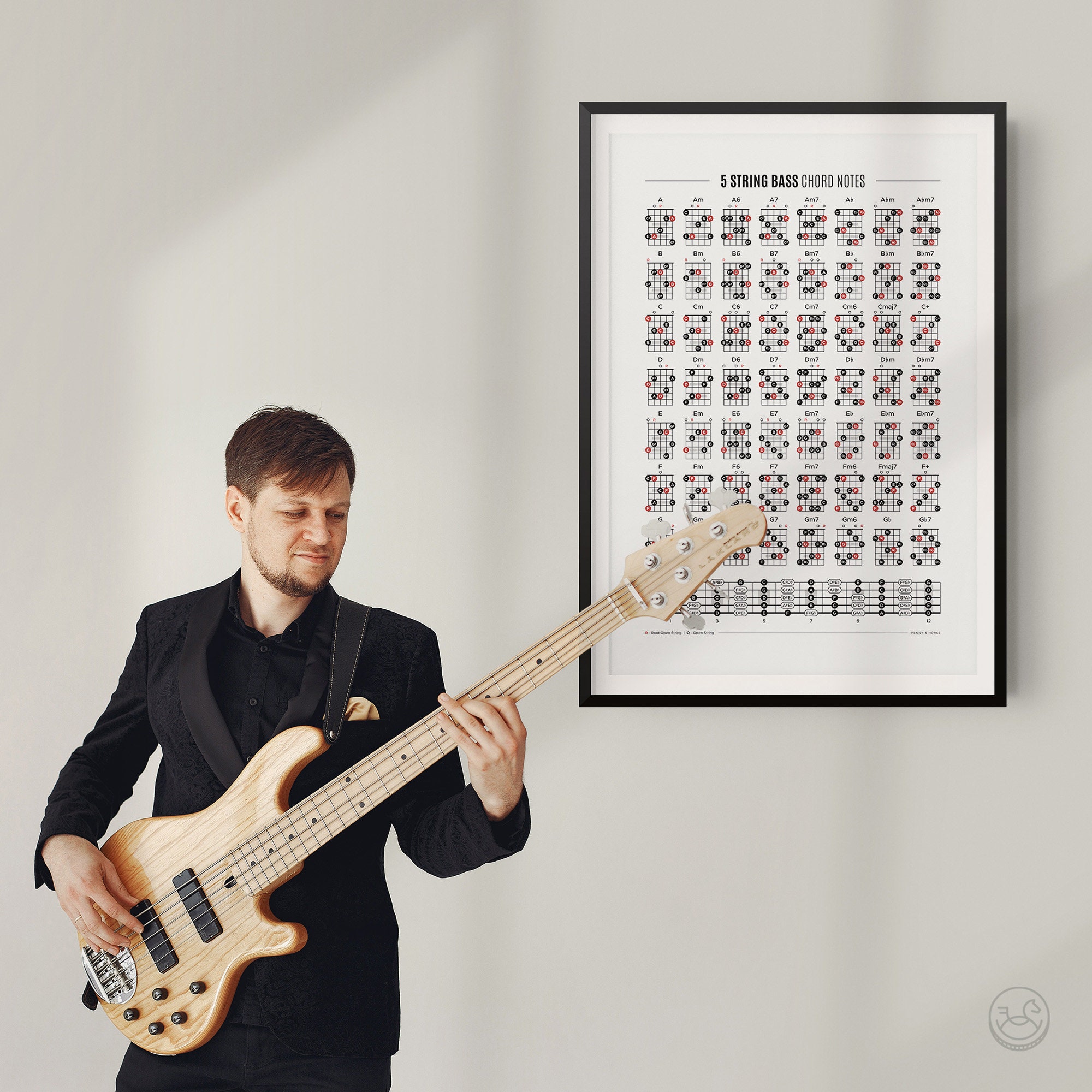  Mini Bass Guitar Chord Chart with 56 Chords - Laminated Bass  Guitar Chord Poster for Beginners and Musicians - Music Theory Poster -  Bass Guitar Accessories - 8.5 x 11 