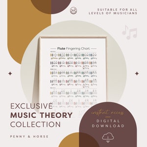 Tabla de digitación de flauta, diagrama de notas, posiciones de digitación, impresión minimalista de flauta, póster para estudiantes, educación musical, escalas comunes, imprimible