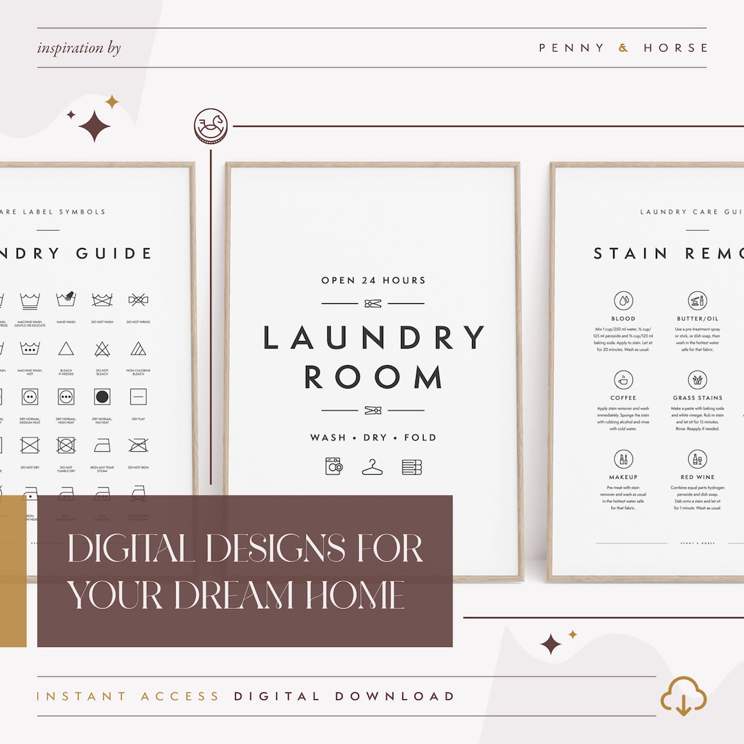 Laundry Room 3 Print Set, Laundry Wall Decor, Laundry Care Symbols ...