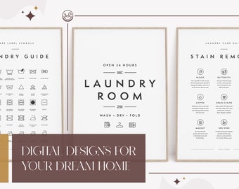 Laundry Room 3 Print Set, Laundry Wall Decor, Laundry Care Symbols Guide, Laundry Room Art, Stain Removal, Digital Printable Art, Light