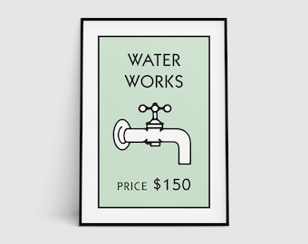 Retro Water Works Print: Monopoly Inspired Bathroom Art (Digital Download)