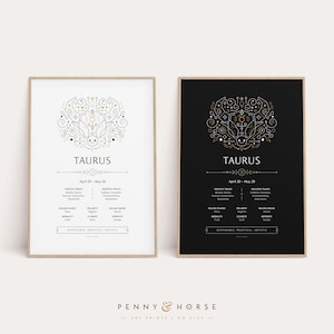 Taurus Ornate Zodiac Print, Zodiac Gift, Taurus Printable, Star Sign Art Print, Zodiac Wall Decor, Zodiac Explained, Astrology Digital Print