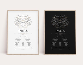 Taurus Ornate Zodiac Print, Zodiac Gift, Taurus Printable, Star Sign Art Print, Zodiac Wall Decor, Zodiac Explained, Astrology Digital Print