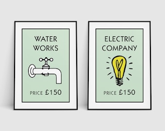 Monopoly Inspired Bathroom Print Set: Retro Wall Art (Digital Download)