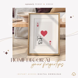 Ace of Hearts Print: Lucky Girl Retro Gallery Wall Art (Digital Download)