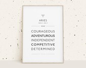 Aries Zodiac Traits Print, Zodiac Gift, Aries Printable, Zodiac Dates Wall Decor, Zodiac Explained, Astrology Digital Print