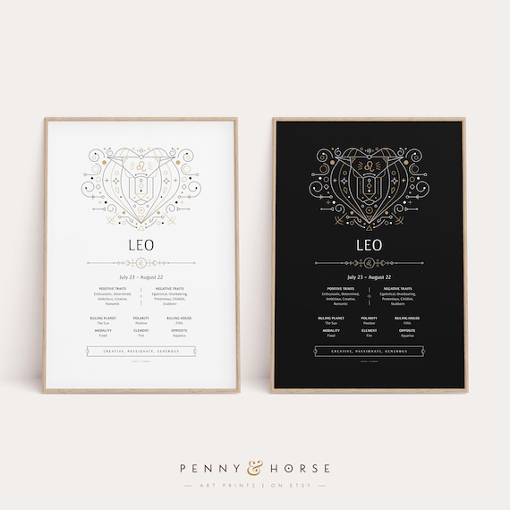 Leo Ornate Zodiac Print, Zodiac Gift, Leo Printable, Star Sign Art Print, Horoscope Wall Decor, Zodiac Explained, Astrology Digital Print