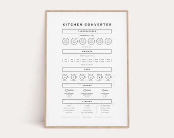 Kitchen Converter Printable, Kitchen Wall Decor, Minimalist Conversion Chart, Kitchen Guide, Instant Download, Cheat Sheet, Printable Art