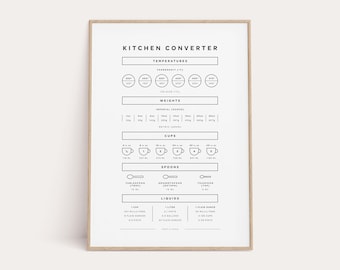 Kitchen Converter Printable, Kitchen Wall Decor, Minimalist Conversion Chart, Kitchen Guide, Instant Download, Cheat Sheet, Printable Art