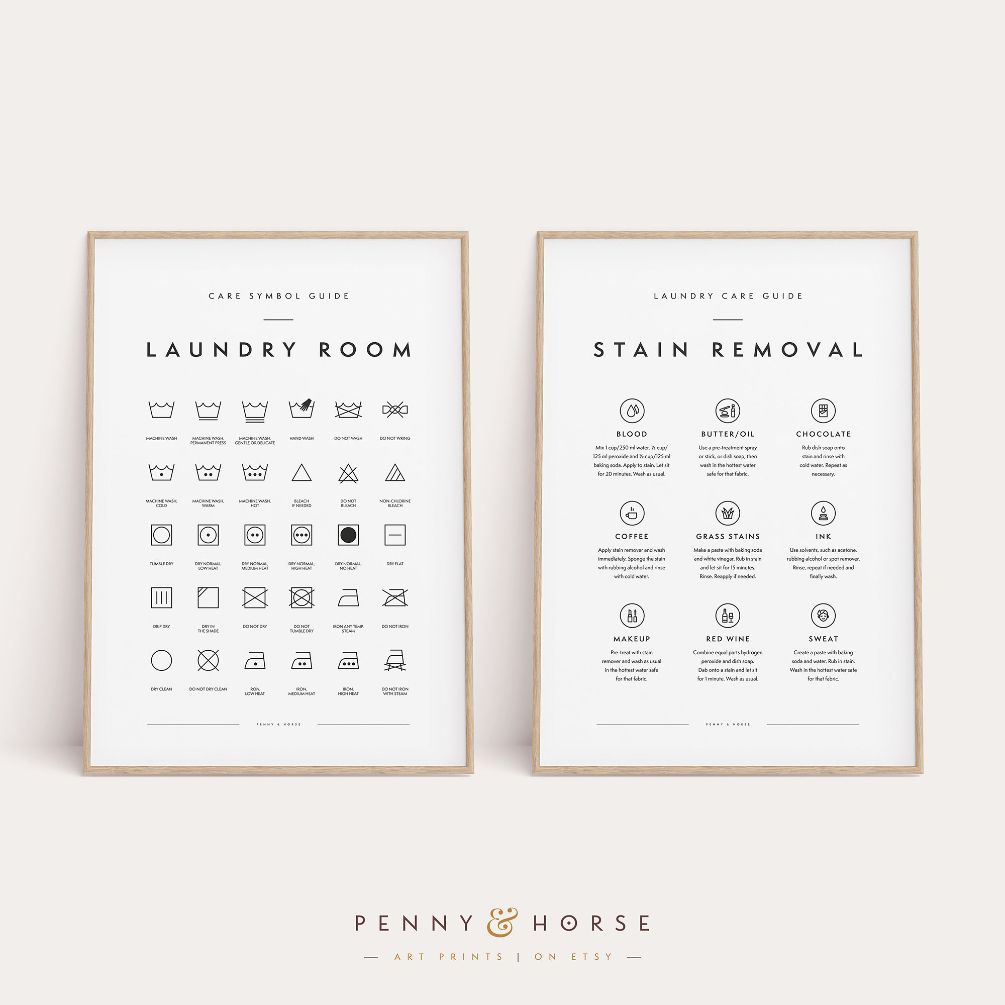 Laundry Room 2 Print Set, Printable Art, Laundry Wall Decor, Laundry Symbols Guide, Laundry Care, Laundry Room Art, Stain Removal, Light