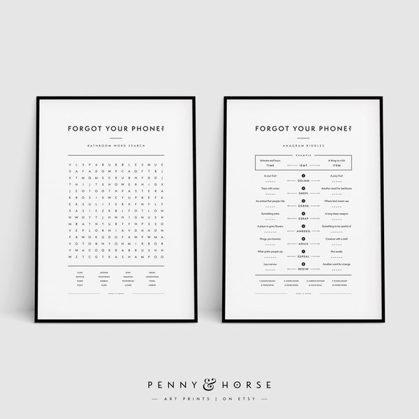 Forgot Your Phone Bathroom Puzzles, Bathroom Word Search, Anagram Riddles, Bathroom Printable Set, Funny Bathroom Sign, Instant Download