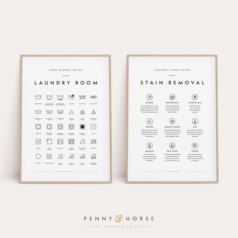 Laundry Room 2 Print Set, Printable Art, Laundry Wall Decor, Laundry Symbols Guide, Laundry Care, Laundry Room Art, Stain Removal, Light 