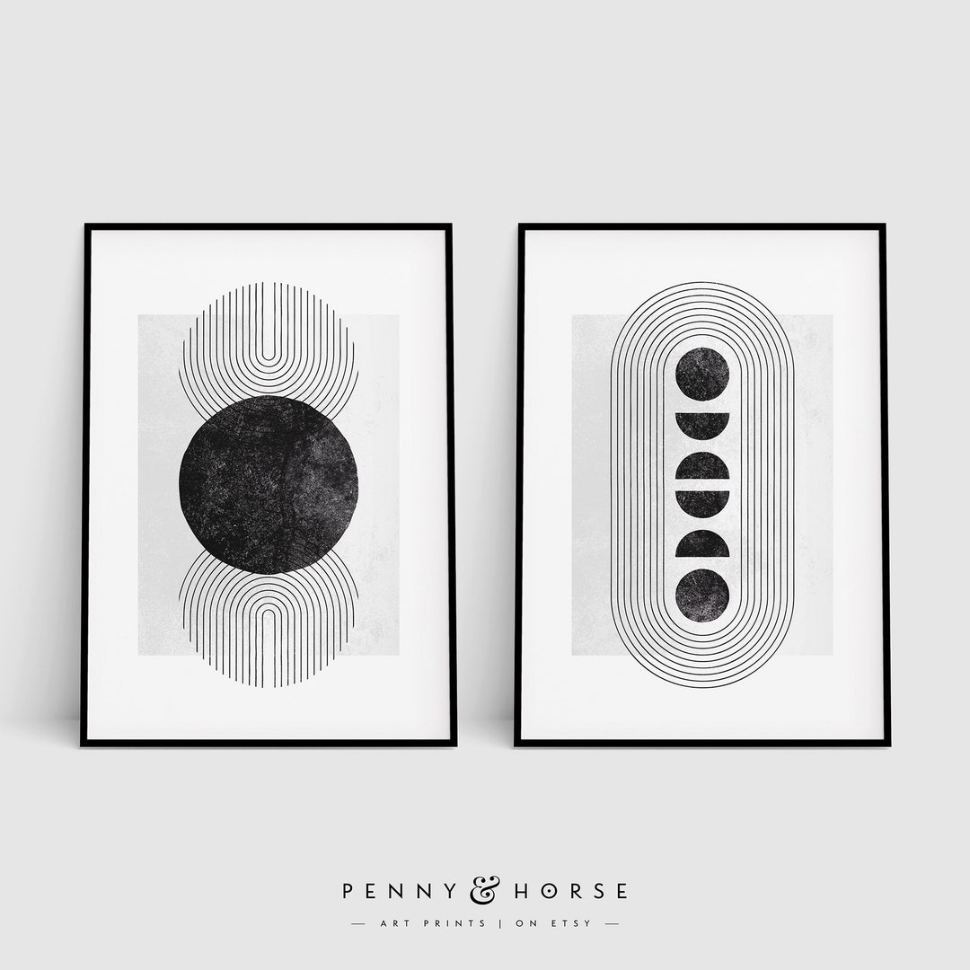 Geometric Wall Art Set: Minimalist Black and White Prints (digital ...