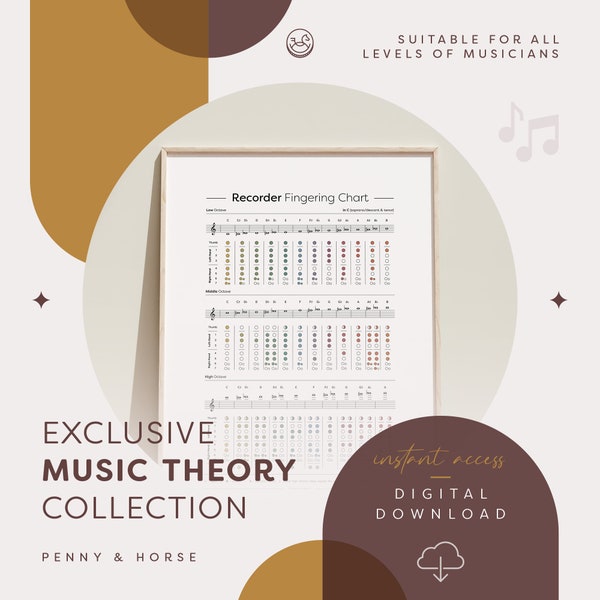 Recorder Fingering Chart - Soprano, Notes Diagram, Fingering Positions, Minimal Recorder Print, Student Poster, Music Education, Printable