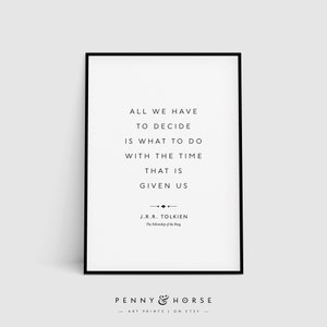 J.R.R. Tolkien literarisches Zitat, Motivationszitat, Alles, was wir entscheiden müssen, Lebenzitat, minimalistischer Typ, inspirierende Wandkunst, druckbare