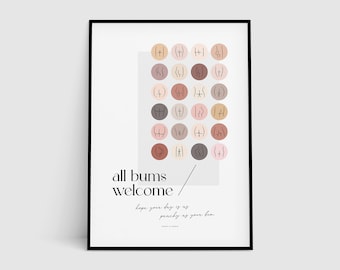 Funny Bathroom Print: Boho Butts Line Art (Digital Download)